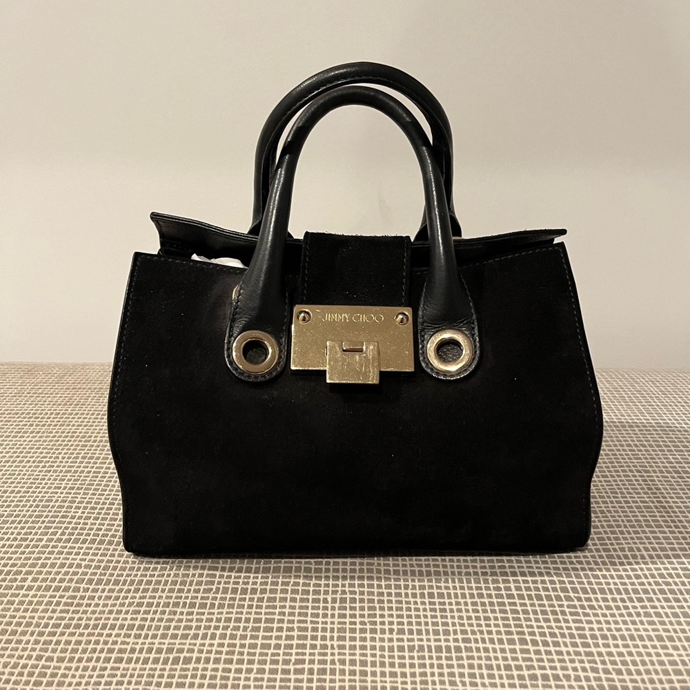 Jimmy choo black suede gold hardware mini bag